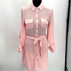 UEC Guess pink button up long sleeve collared dress XS